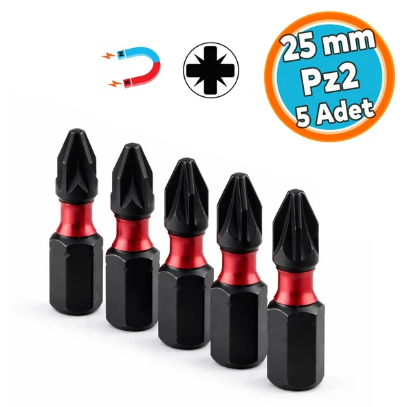 Manyetik 1/4" Matkap Ucu İmpact Bits Uç 25 mm PZ2 Tayvan Çeliği Mıknatıslı Pozidriv 2.5 cm Uzunluk ürün görseli 1