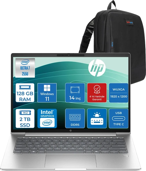Hp Probook 4 G1I Intel Ultra7 255U 128GB Ddr5 2tb SSD Intel® Grafik IPS 300 Nits 14"inç 1920 x 1200 WIN11PRO Taşınabilir Bilgisayar D03KGETP39+ZETTAÇANTA ürün görseli 1