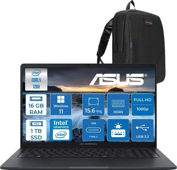 Asus Expertbook B1 B1503CVA-C58G512B4D Intel Core 5 120U 16GB Ddr5 1tb SSD 15.6"fhd 300NITS  (1920 x 1080)  WIN11PRO Taşınabilir Bilgisayar C58G512B4DP03+ZETTAÇANTA ürün görseli 1