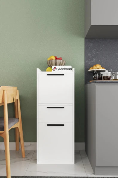 AYMOBSAN Azura 2 Kapaklı 1 Çekmeceli Boy Dolabı Çok Amaçlı Dolap Kiler Dolabı Mutfak Dolabı - Beyaz ürün görseli 1
