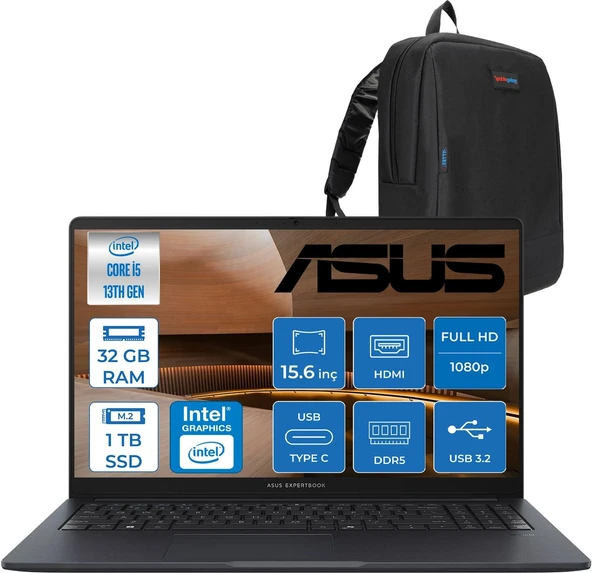 Asus Expertbook B1 B1503CVA-S75437 Intel I5-13420H 32GB Ddr5 1tb SSD 15.6"fhd  (1920 x 1080)  Freedos Taşınabilir Bilgisayar S75437F13+ZETTAÇANTA ürün görseli 1
