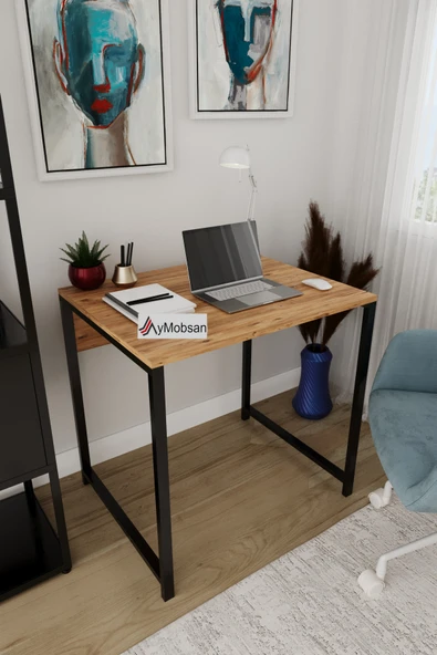 Selin Metal Ayaklı Çalışma Masası – Atlantik Çam Suntalam, Siyah Metal Ayak, Modern Ofis & Ev Masası ürün görseli 1