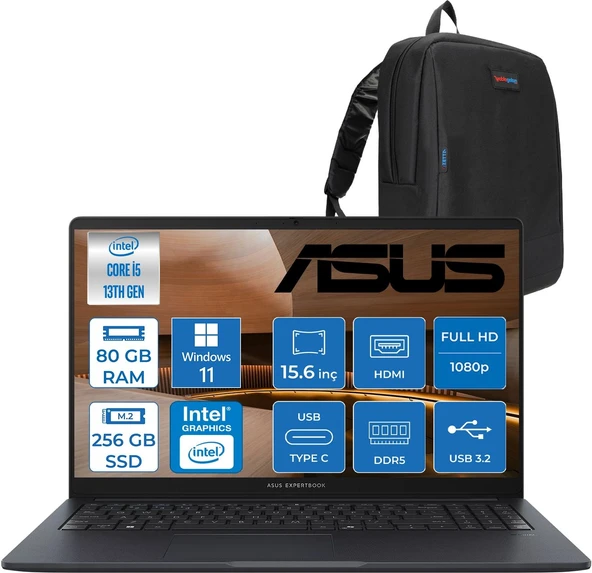 Asus Expertbook B1 B1503CVA-S75437 Intel I5-13420H 80GB Ddr5 256GB SSD 15.6"fhd  (1920 x 1080)  WIN11PRO Taşınabilir Bilgisayar S75437P26+ZETTAÇANTA ürün görseli 1