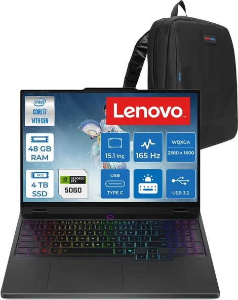Lenovo Legion 5 15IRX10 Intel Core I7 14700HX 48GB Ddr5 4tb SSD RTX5060 8gb Gddr7 115W Freedos 15.1" OLED 1000NITS 165Hz Wqxga (2560X1600) Taşınabilir Bilgisayar W83LY00KXTRF28 + Zetta Çanta ürün görseli 1