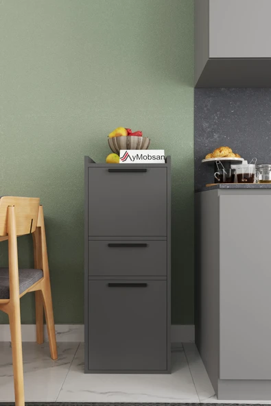 AYMOBSAN Azura 2 Kapaklı 1 Çekmeceli Boy Dolabı Çok Amaçlı Dolap Kiler Dolabı Mutfak Dolabı - Antrasit ürün görseli 1