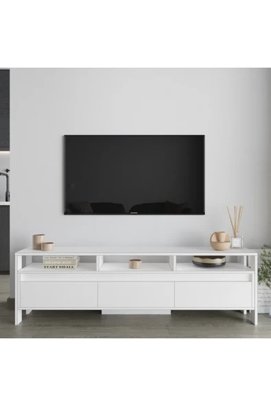 AYMOBSAN Atlas 3 Kapaklı Tv Ünitesi 160 Cm Beyaz ürün görseli 1