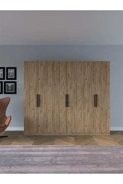 AYMOBSAN Niro 6 Kapaklı Gardrop, Askılı ve Raflı, 240 cm - Atlantik Çam ürün görseli 1