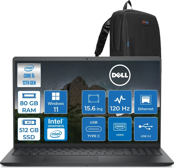 Dell Pro 15 Essential Intel Core I5 1334U 4.6ghz 80GB Ddr5 512GB SSD Windows 11 Home 15.6" FHD(1920X1080) 120HZ Wva IPS Taşınabilir Bilgisayar PV152501334UH32 + Zetta Çanta ürün görseli 1