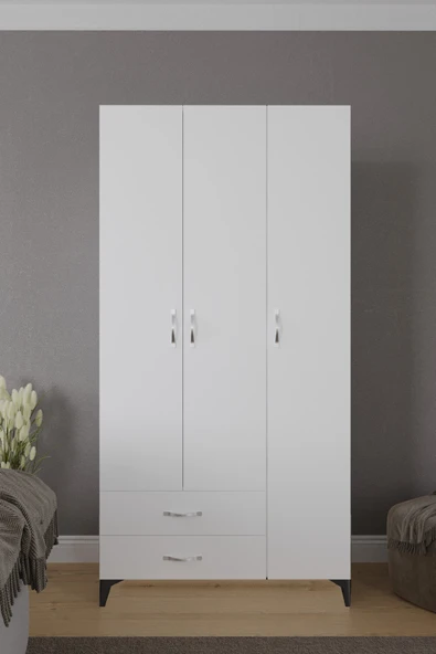 Mavera 3 Kapaklı 2 Çekmeceli Gardrop, Beyaz, 90 Cm ürün görseli 1