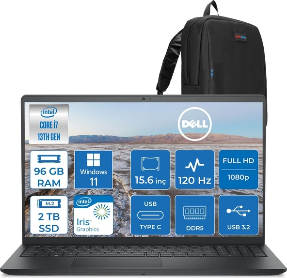Dell Pro 15 Essential Intel Core I7 1355U 5 Ghz 96GB Ddr5 2tb SSD Windows 11 Home 15.6" FHD(1920X1080) 120HZ Wva IPS Taşınabilir Bilgisayar PV152501355UH39 + Zetta Çanta ürün görseli 1