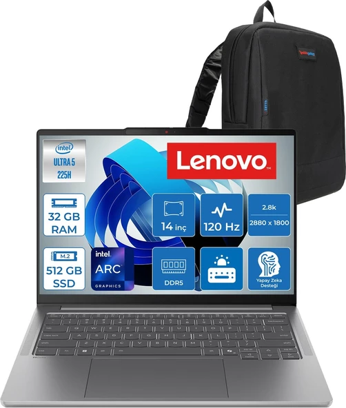Lenovo Ideapad Pro 5 Intel Ultra 5 225H 32GB 512GB SSD Intel Arc 130T Gpu 14" 2.8k (2880X1800) OLED 1100NITS 120hz Windows 11 Pro Taşınabilir Bilgisayar 83JK002BTRP09 + Zettaçanta ürün görseli 1