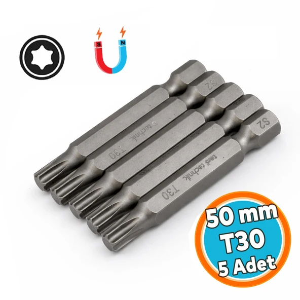 Bits Uç 50 mm T30 Güçlü Tayvan Çeliği Mıknatıslı Tork Torx Manyetik 1/4" Matkap Ucu 5 cm Uzunluk ürün görseli 1