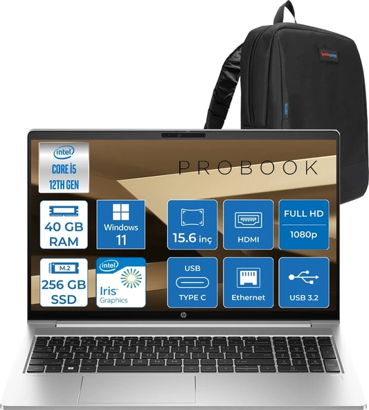 Hp Probook 450 G10 Intel Core I7 1355U 5ghz 40GB 256GB SSD Iris® Xe Graphics Windows 11 Home 15.6" IPS Fullhd (1920X1080) 250NITS Taşınabilir Bilgisayar H9969H2ETH21 + Zetta Çanta ürün görseli 1