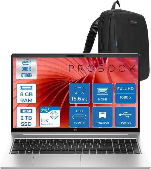 Hp Probook 450 G10 Intel Core I5 1334U 4.6ghz 8gb 2tb SSD Iris® Xe Graphics Freedos 15.6" IPS Fullhd (1920X1080) 250NITS Taşınabilir Bilgisayar H9C8KE8ATF04 + Zetta Çanta ürün görseli 1