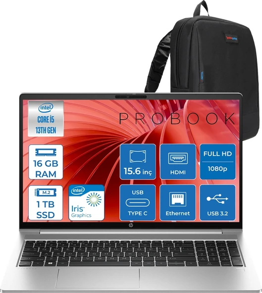 Hp Probook 450 G10 Intel Core I5 1334U 4.6ghz 16GB 1tb SSD Iris® Xe Graphics Freedos 15.6" IPS Fullhd (1920X1080) 250NITS Taşınabilir Bilgisayar H9C8KE8ATF08 + Zetta Çanta ürün görseli 1