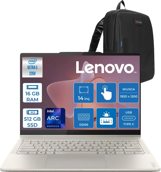 Lenovo Yoga 7 2-In-1 Intel Core Ultra 5 226V 16GB Ddr5 512GB SSD Intel Arc Graphics 130V 14" Wuxga OLED 600NITS Windows 11 Home Dokunmatik Taşınabilir Bilgisayar 14ILL1030H01 + Yogapen + Zettaçanta ürün görseli 1