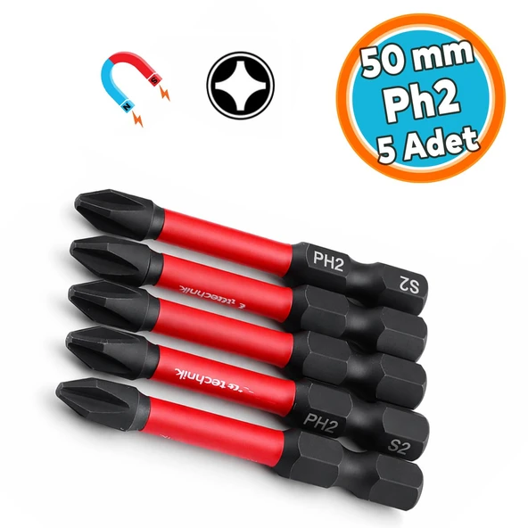 5 Adet İmpact Bits Uç 50 mm PH2 Tayvan Çeliği Mıknatıslı Yıldız Uç Manyetik 1/4" Matkap Ucu 5 cm ürün görseli 1