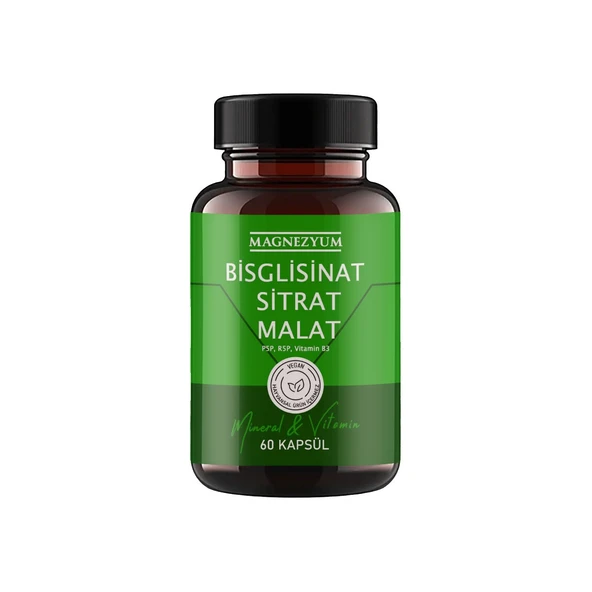 Magnezyum 1 Kutu Bisglisinat magnezyum sitrat malat & vitamin b2 B3 B6  ve mineral kapsülleri 60lı ürün görseli 1