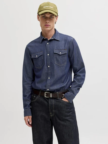 JJESHERIDAN SHIRT L/S NOOS Dark Denim Dark Denim M ürün görseli 1