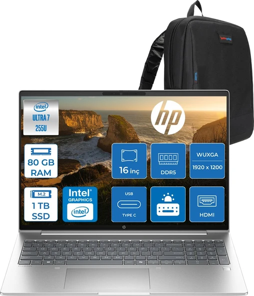 Hp Probook 4 G1I Intel® Core Ultra 7 255U Aı 80GB Ddr5 1tb SSD Intel® Grafik 16" Wuxga (1920 x 1200), IPS,300 Nits Freedos Taşınabilir Bilgisayar C9FY2ETF23+ZETTAÇANTA ürün görseli 1