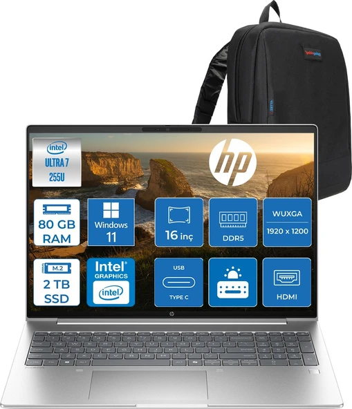 Hp Probook 4 G1I Intel® Core Ultra 7 255U Aı 80GB Ddr5 2tb SSD Intel® Grafik 16" Wuxga (1920 x 1200), IPS,300 Nits WIN11PRO Taşınabilir Bilgisayar C9FY2ETP24+ZETTAÇANTA ürün görseli 1
