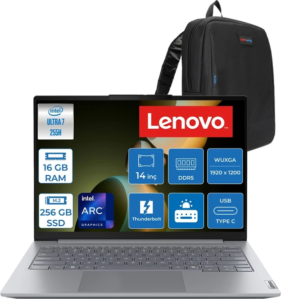 Lenovo Thinkbook 14 Gen8 Ial Intel Core Ultra 7 255H 5.1ghz 16GB Ddr5 256GB SSD Freedos Intel Arc 140T 14 Inç Wuxga (1920 x 1200) IPS 300NITS Taşınabilir Bilgisayar 21SJ007ATXF01 + Zetta Çanta ürün görseli 1