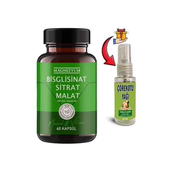 Magnezyum 1 Ad Bisglisinat magnezyum sitrat malat & vitamin b2 B3 B6 Caps 60lı + Çörek Otu Yağ ürün görseli 1