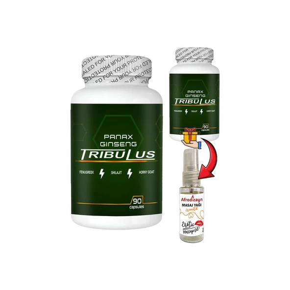 Panax 2 Kutu Panax Ginseng Tribuluslu Fenugreekli Shilajitli Hornygoatlı 90 lı Caps + Afrodizayn Yağ ürün görseli 1