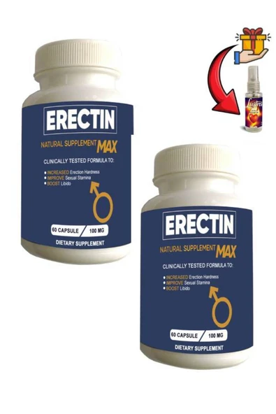 Erectin Max Erkeklere Özel Geliştirme 60'lı Destekleyici x 2 adet+Lustra Masaj Yağı ile 30 ml ürün görseli 1