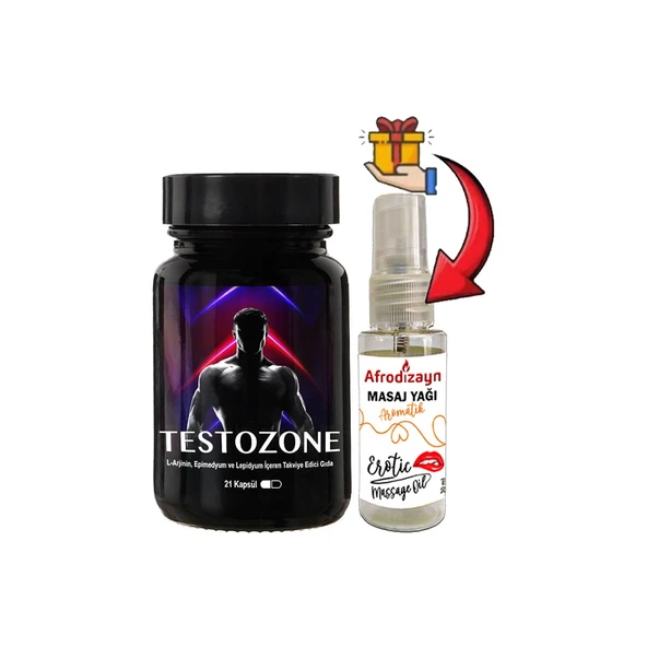 Testozone 1 Kutu Erkeklere Özel L-Argininli Lepidyumlu + Afrodizayn Masaj Yağı 30 ml ürün görseli 1