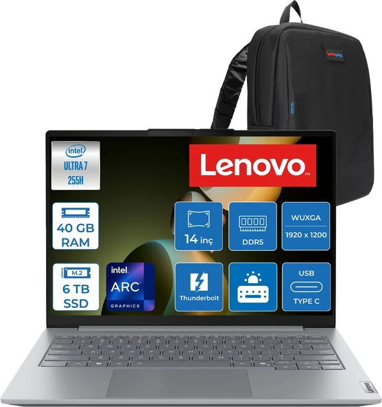 Lenovo Thinkbook 14 Gen8 Ial Intel Core Ultra 7 255H 5.1ghz 40GB Ddr5 6tb SSD Freedos Intel Arc 140T 14 Inç Wuxga (1920 x 1200) IPS 300NITS Taşınabilir Bilgisayar 21SJ007ATXF27 + Zetta Çanta ürün görseli 1
