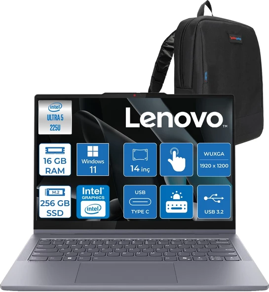 Lenovo Ideapad 5 2-In-1 14IAL10 Intel Core Ultra 5 225U Aı 16GB 256GB SSD 14" Wuxga (1920X1200) IPS 300NITS WIN11HOME Dokunmatik +Lenovo® Digital Pen2 Bilgisayarr 83KR000FTRH01+ZETTAÇANTA ürün görseli 1