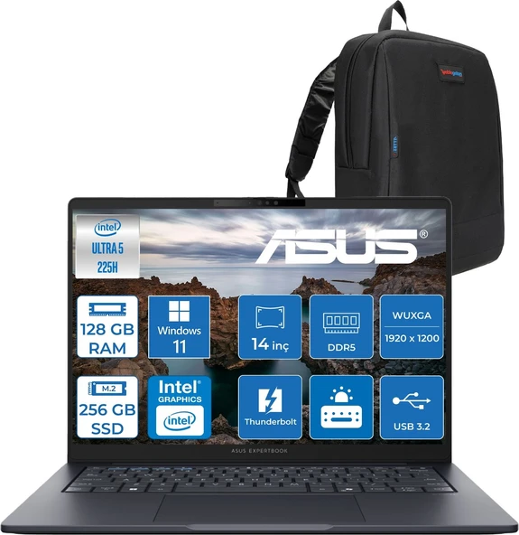 Asus Expertbook B5 B5405CCA Intel® Core™ Ultra 5 225H 128GB Ddr5 256GB SSD 14.0-Inch, Wuxga (1920 x 1200) 300NITS WIN11PRO Taşınabilir Bilgisayar U516512B0DP36+ZETTAÇANTA ürün görseli 1