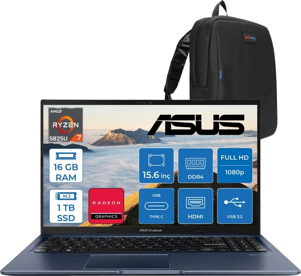Asus Vivobook 15 Amd Ryzen 7 5825U 16GB 1tb SSD Amd Radeon Graphics 15.6" Fhd 250NIT LED Windows 11 Home Taşınabilir Bilgisayar M1502YATH02 + Zettaçanta ürün görseli 1