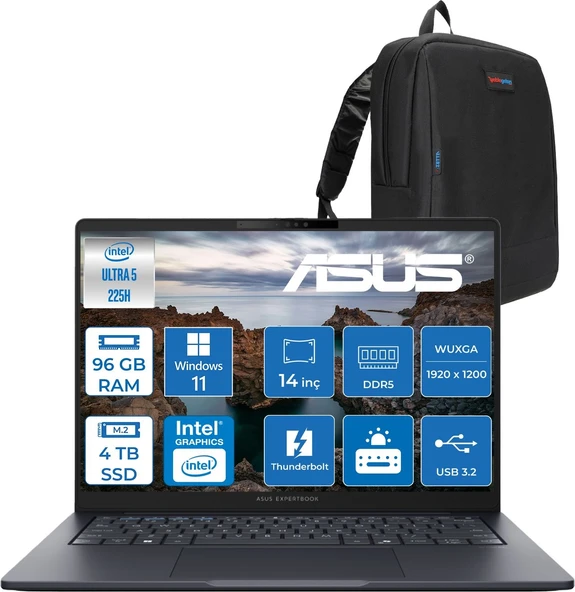 Asus Expertbook B5 B5405CCA Intel® Core™ Ultra 5 225H 96GB Ddr5 4tb SSD 14.0-Inch, Wuxga (1920 x 1200) 300NITS WIN11HOME Taşınabilir Bilgisayar U516512B0DH35+ZETTAÇANTA ürün görseli 1