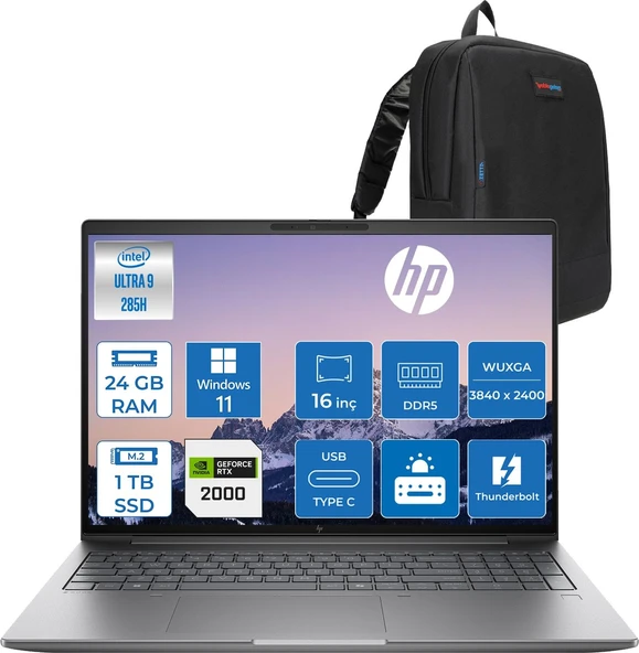 Hp Zbook x G1I Ultra 9 285H 24GB Ddr5 1tb SSD 8GB/RTXPRO2000 16" Wuxga Düşük Mavi Işık 300NIT %100 Srgb Windows 11 Pro Taşınabilir Iş Istasyonu CT0X0ESP06 + Zettaçanta ürün görseli 1