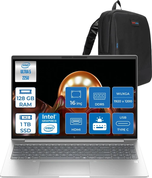 Hp Elitebook 6 G1I Intel® Core Ultra 5 225U 128GB Ddr5 1tb SSD 16" Wuxga (1920X1200) IPS 300NIT Freedos Taşınabilir Bilgisayar AD4G3ETF33+ZETTAÇANTA ürün görseli 1
