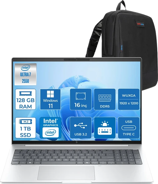 Hp Elitebook 8 G1I Intel® Core Ultra 7 255U 128GB Ddr5 1tb SSD 16" Wuxga (1920X1200) IPS 300NIT WIN11PRO Taşınabilir Bilgisayar C9FG8ETP33+ZETTAÇANTA ürün görseli 1