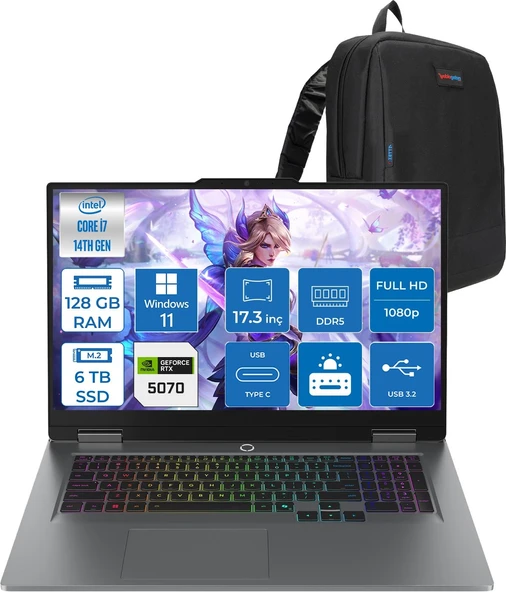 Lenovo Loq 17IRX10 Intel Core I7 14700HX 128GB Ddr5 6tb SSD RTX5070 8gb 115W Windows 11 Home 17 Inç Fhd (1920X1080) IPS 300NITS 165HZ 100% Srgb Taşınabilir Bilgisayar W83JH006HTRH47 + Zetta Çanta ürün görseli 1