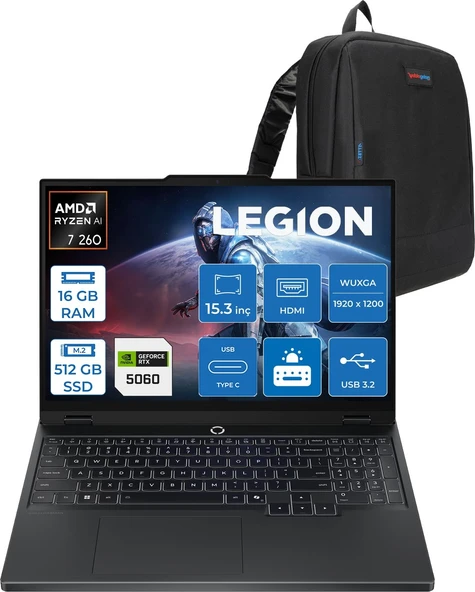 Lenovo Legion 5 Amd Ryzen 7 260 16GB Ddr5 512GB SSD 8GB/RTX5060/115W 15.3" Wuxga IPS 300NITS 100% Srgb 165Hz Windows 11 Pro Taşınabilir Bilgisayar L83M00070TRP01 + Zettaçanta ürün görseli 1