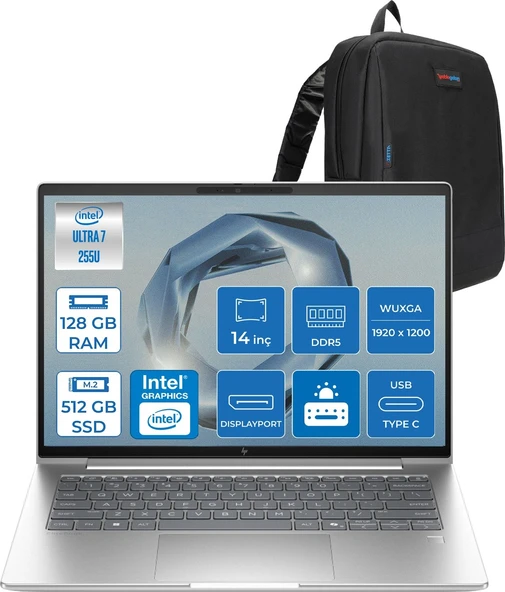 Hp Elitebook 6 G1I Intel® Core Ultra 7 255U 128GB Ddr5 512GB SSD 14" Wuxga (1920 x 1200), IPS 400 Nits  Freedos Taşınabilir Bilgisayar C9XW2ETF32+ZETTAÇANTA ürün görseli 1