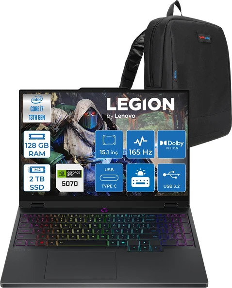 Lenovo Legion 5 15IRX10 Intel Core I7 13650HX 128GB Ddr5 2tb SSD RTX5070 8gb Gddr7 115W Freedos 15.1" Wqxga (2560X1600) OLED 1000NITS 165Hz Taşınabilir Bilgisayar W83LY00CJTRF51 + Zetta Çanta ürün görseli 1