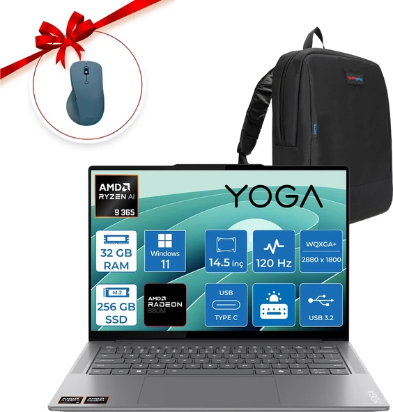 Lenovo Yoga Pro 7 14ASP9 Amd Ryzen Aı 9 365 32GB 256GB SSD Windows 11 Pro Amd Radeon 880M OLED 400NITS 14.5" Wqxga+ 2.8k (2880X1800) 120HZ 83HN0026TRP01 + Yoga Mosue + Zetta Çanta ürün görseli 1
