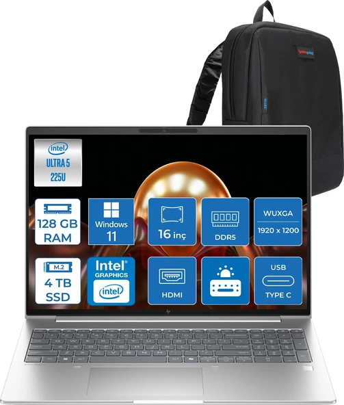 Hp Elitebook 6 G1I Intel® Core Ultra 5 225U 128GB Ddr5 4tb SSD 16" Wuxga (1920X1200) IPS 300NIT WIN11HOME Taşınabilir Bilgisayar AD4G3ETH35+ZETTAÇANTA ürün görseli 1