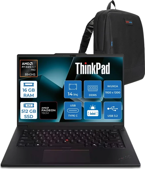 Lenovo Thinkpad P14S Gen 5 Amd Ryzen™ 7 Pro 8840HS 5.1GHz 16GB Ddr5 512GB SSD Amd Radeon 780M 14" Wuxga IPS 400NITS Windows 11 Pro Taşınabilir Bilgisayar 21MFS2MQ00P01 + Zettaçanta ürün görseli 1