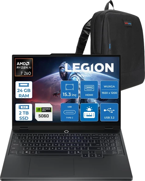 Lenovo Legion 5 Amd Ryzen 7 260 24GB Ddr5 2tb SSD 8GB/RTX5060/115W 15.3" Wuxga IPS 300NITS 100% Srgb 165Hz Freedos Taşınabilir Bilgisayar L83M00070TRF07 + Zettaçanta ürün görseli 1