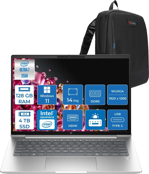 Hp Probook 4 G1I Intel® Core Ultra 7 255U 128GB Ddr5 4tb SSD 14" Wuxga (1920 x 1200), IPS 300 Nits  WIN11HOME Taşınabilir Bilgisayar C9FH1ETH35+ZETTAÇANTA ürün görseli 1