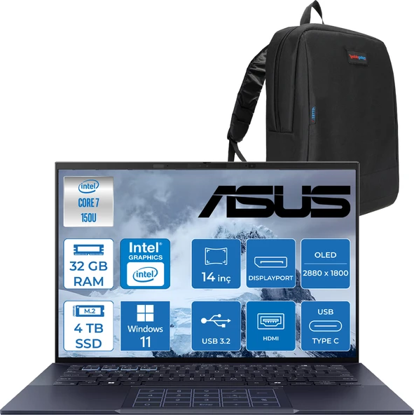 Asus Expertbook B9 OLED B9403CVAR-C73211TBB Ntel® Core™ 7 Processor 150U 32 GB 4tb SSD Intel Graphic Windows 11 Pro 14" Wqxga+ 400NIT IPS (2880X1800) OLED Taşınabilir Bilgisayar 90NX05W115+ZETTAÇANTA ürün görseli 1