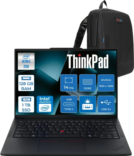 Lenovo Thinkpad E14 Gen 7 Intel Core Ultra 5 225U 128GB Ddr5 1tb SSD Freedos Intel Aı Boost 14 Inç Wuxga (1920 x 1200) IPS 300NITS Taşınabilir Bilgisayar 21SX007DTXF43 + Zetta Çanta ürün görseli 1