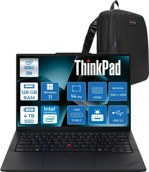 Lenovo Thinkpad E14 Gen 7 Intel Core Ultra 5 225U 128GB Ddr5 4tb SSD Windows 11 Pro Intel Aı Boost 14 Inç Wuxga (1920 x 1200) IPS 300NITS Taşınabilir Bilgisayar 21SX007DTXP45 + Zetta Çanta ürün görseli 1